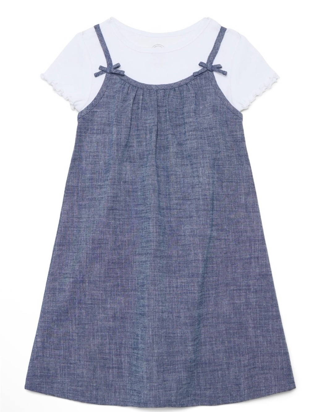 Girls Blue Chambray Sundress with White Tee